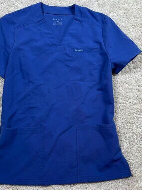 Jaanuu Scrub Top Women XS Royal Blue Excellent Notched V-Neck 3-Pocket Stretch